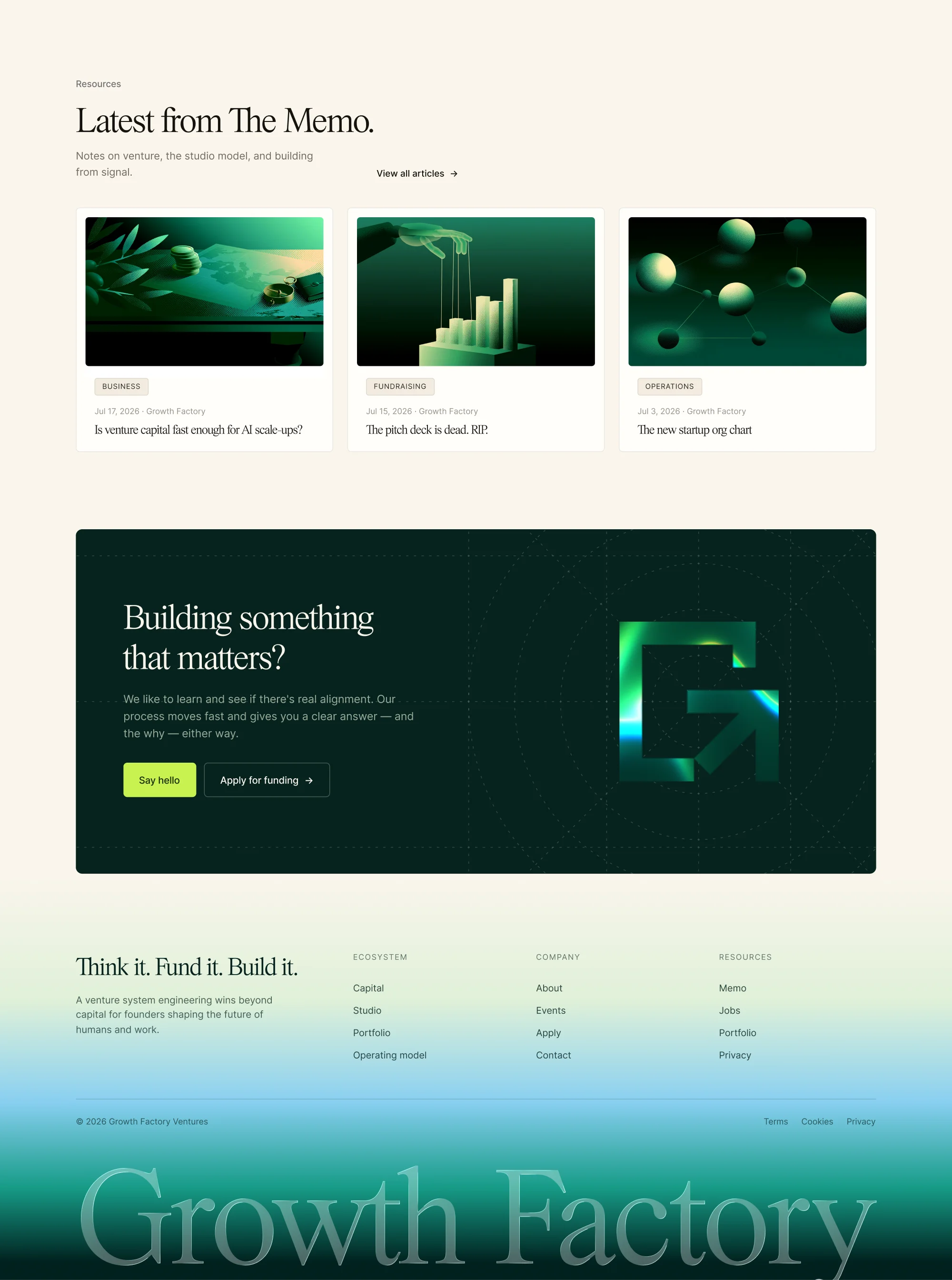 Growth Factory Ventures extended website design selected in Figma.