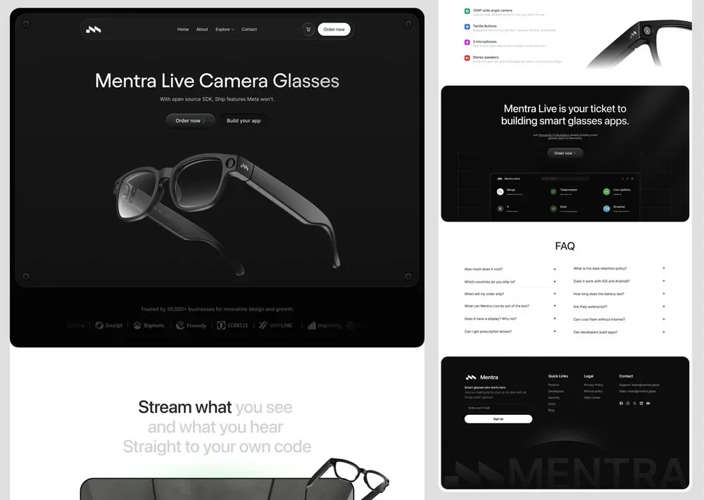 Mentra Live — Landing page