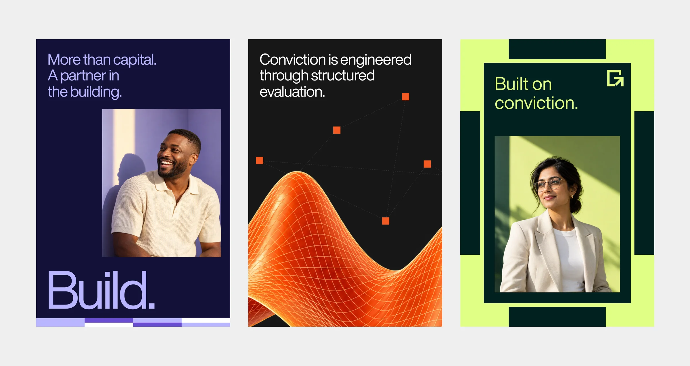GFV social stories combining bright portraits, an orange surface, and modular frames.