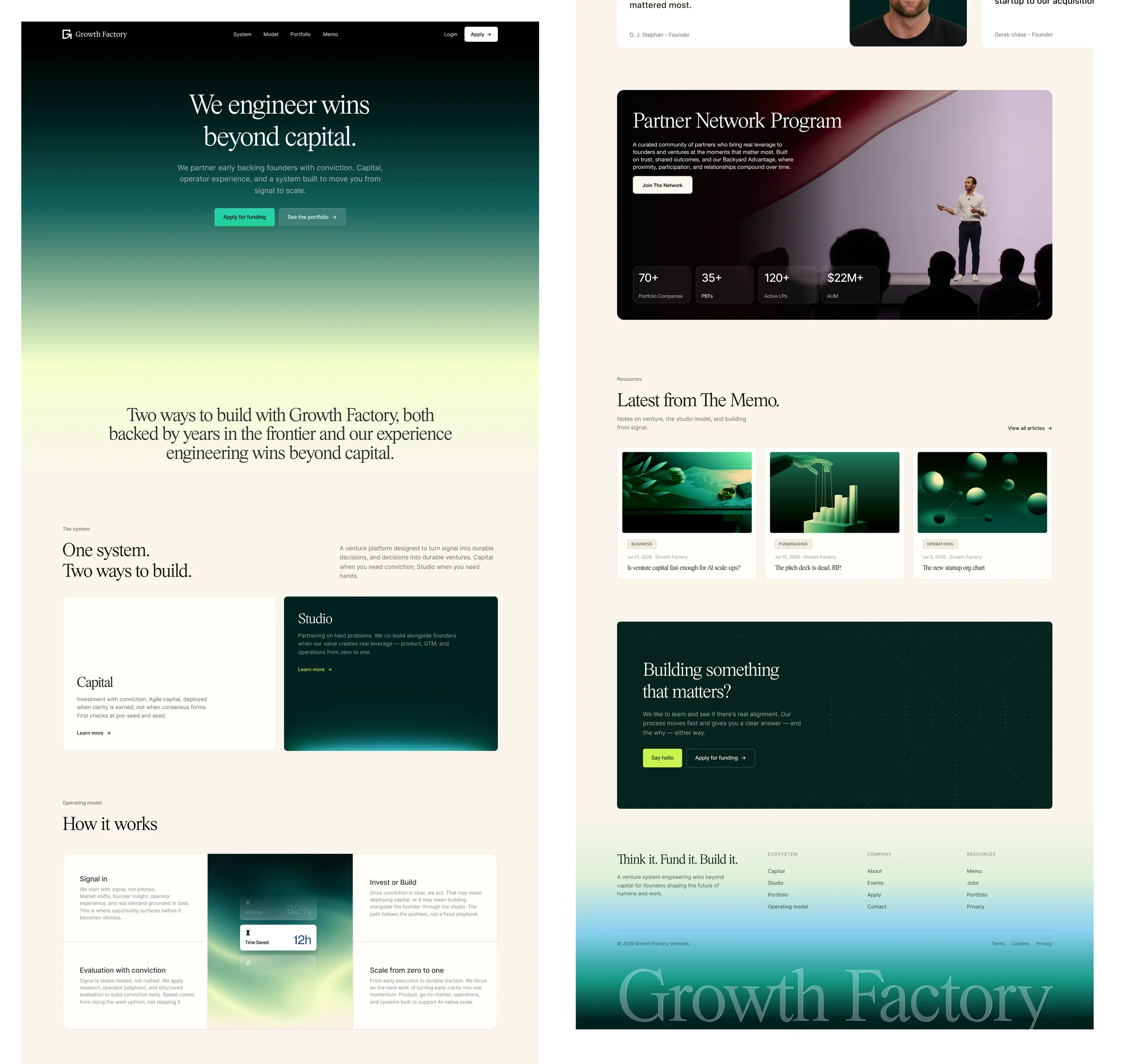 Growth Factory Ventures website page selected in Figma.